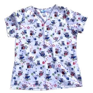 SB Scrubs Owl Nurse Scrub Top Women Smalll